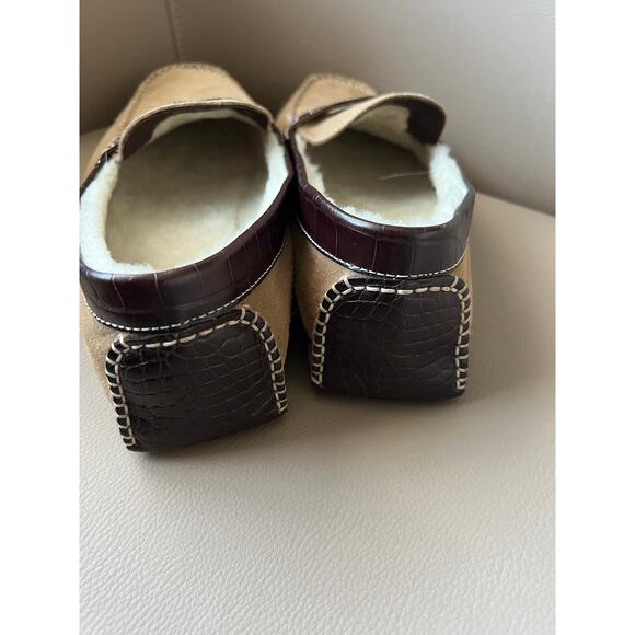Cole Haan Loafers Mens 10 Sheep Fur Line Shoes Slippers Tan Suede Leather Brown main image 7